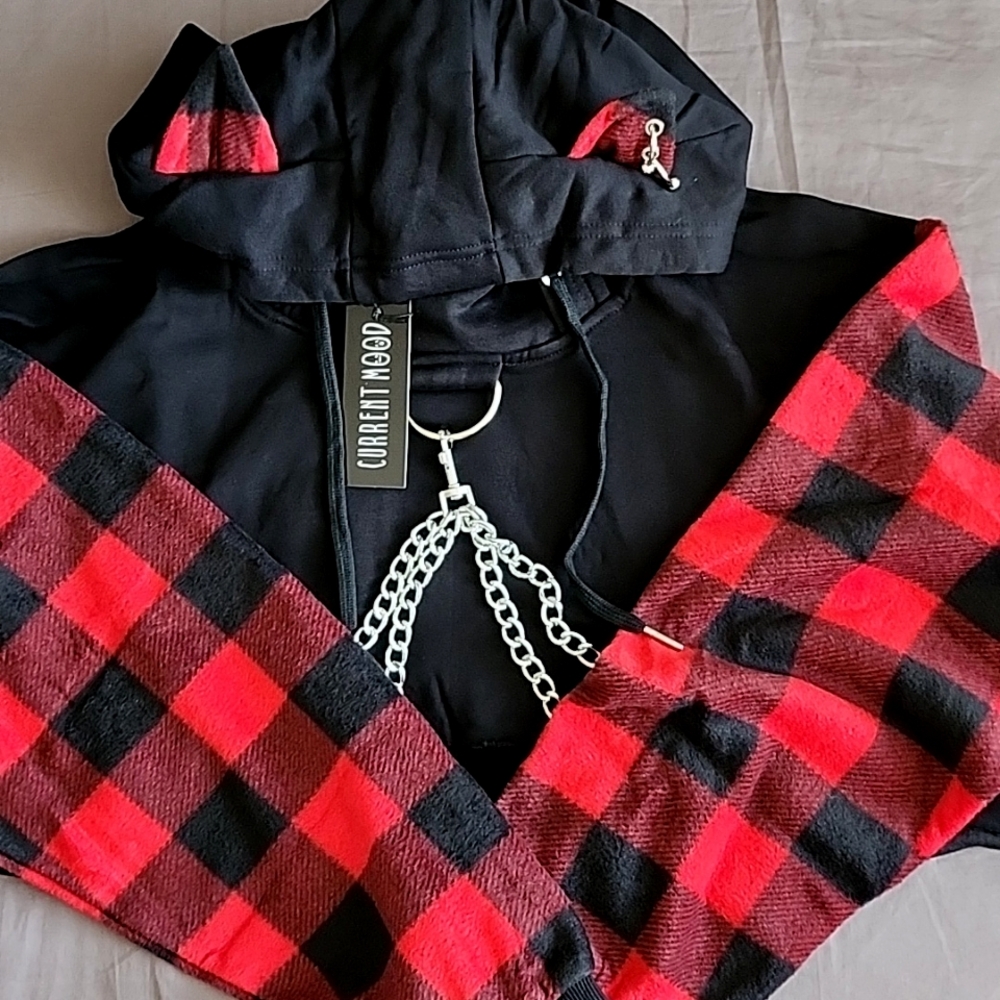 Current Mood cat ears Cropped Hoodie